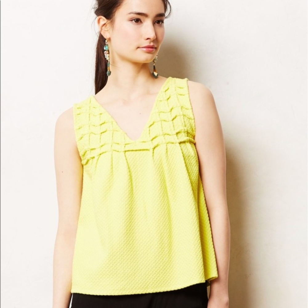 Anthropologie Deletta Yellow Smocked Swing Tank